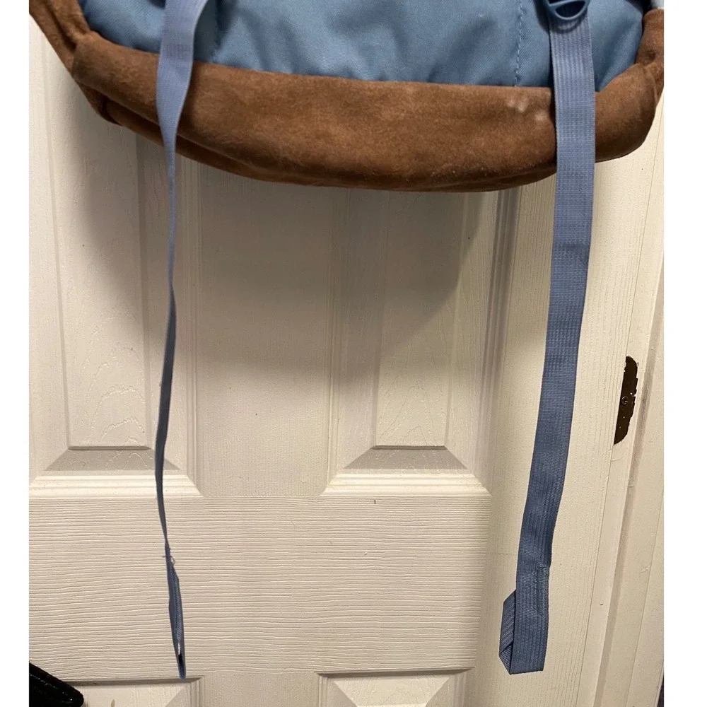JanSport Right Pack Backpack Blue Denim Star Print Suede Bottom School Bag